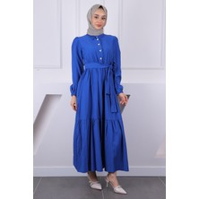 İmaj Butik İndigo Bel Lastikli Kuşaklı Modal Elbise