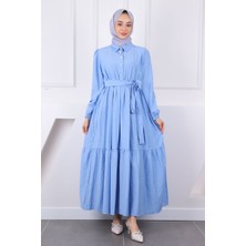 İmaj Butik Bebe Mavi Bel Lastikli Kuşaklı Modal Elbise