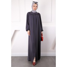 İmaj Butik Füme Kol Lastikli Fermuarlı Ferace