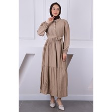 İmaj Butik Vizon Bel Lastikli Kuşaklı Modal Elbise