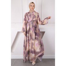 İmaj Butik Pudra Bel Kuşaklı Şifon Elbise