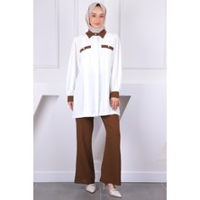 İmaj Butik Kahverengi Düğmeli Tunik Pantolonlu Takım