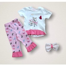 Narnuga Miraylife 6-9 9-12 12-18 Ay Ceylanın Rüyası Baskılı Bandanalı Kısa Kollu Sweat 3lü Kız Bebek Takımı