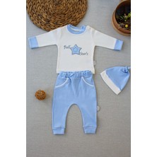 Narnuga Miraylife 3-6 6-9 9-12 Ay Full Star Nakışlı Şapkalı Uzun Kollu Sweat 3lü Erkek Bebek Takımı