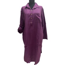 Yıkamalı Keten Yarım Patlı Cepli Elbise