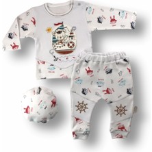 Narnuga Miraylife 3-6 6-9 9-12 Ay Minik Korsan Nakışlı Şapkalı Uzun Kollu Sweatli 3lü Kız-Erkek Bebek Takımı