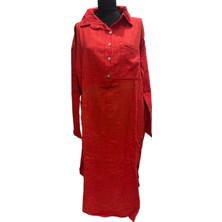 Yıkamalı Keten Yarım Patlı Cepli Elbise