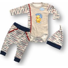 Narnuga Miraylife 3-6 6-9 9-12 Ay Şemsiyeli Ördek Nakışlı Şapkalı Uzun Kollu Zıbınlı 3lü Kız-Erkek Bebek Takımı