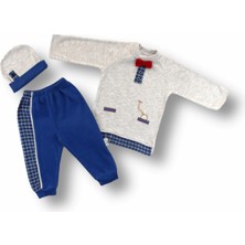Narnuga Miraylife 3-6 6-9 9-12 Ay Cep Saat Nakışlı Şapkalı Uzun Kollu Sweatli 3lü Erkek Bebek Takımı
