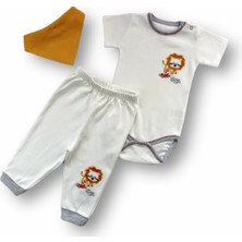 Narnuga Miraylife 3-6 6-9 9-12 Ay Yavru Aslan Nakışlı Bandajlı Kısa Kollu Zıbınlı 3lü Erkek Bebek Takımı