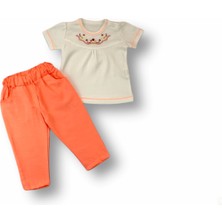 Narnuga Miraylife 3-6 6-9 9-12 12-18 Ay Anadolu Çiçeği Nakışlı Kısa Kollu Sweatli 2li Kız Bebek Takımı