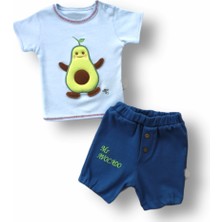 Narnuga Miraylife 3-6 6-9 9-12 12-18 Ay Avokado Nakışlı Kısa Kollu Sweatli Şortlu 2li Kız-Erkek Bebek Takımı