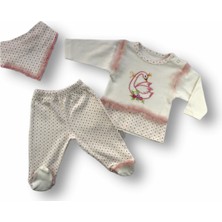 Narnuga Miraylife 3-6 6-9 9-12 Ay Kraliçe Kuğu Nakışlı Bandajlı Uzun Kollu Sweatli 3lü Kız Bebek Takımı