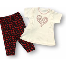 Narnuga Miraylife 3-6 6-9 9-12 12-18 Ay Kalp Baskılı Uzun Kollu Sweatli 2li Kız Bebek Takımı