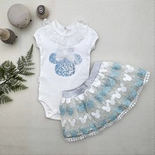 Narnuga Miraylife 1-2-3 Yaş Payetli Mickey Nakışlı  Kısa Kollu Brode Etekli 2li Kız Bebek Takımı
