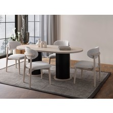 EDSY HOME Traverten Oval 4 Sandalyeli Masa Takımı ( Ayaklar Plastik )