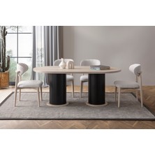 EDSY HOME Traverten Oval 4 Sandalyeli Masa Takımı ( Ayaklar Plastik )