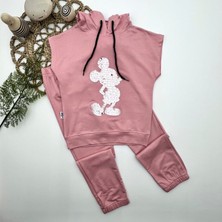 Narnuga Miraylife 3-4-5 Yaş Kapşonlu Payetli Mickey Desenli Kısa Kol 2li Kız Erkek Çocuk Takımı