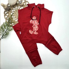 Narnuga Miraylife 3-4-5 Yaş Kapşonlu Payetli Mickey Desenli Kısa Kol 2li Kız Erkek Çocuk Takımı