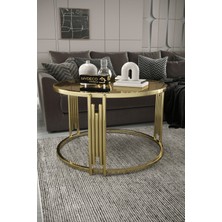 Home Plus Mobilya Piyano Set Orta Sehpa Takımı Gold Bronz