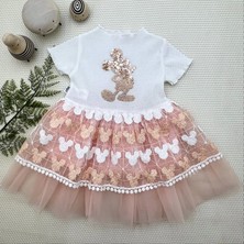 Miraylife 1-2-3 Yaş Payetli Mickey Baskılı Brode Etekli Kız Bebek Elbisesi