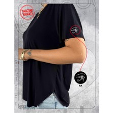 lessisor.co Kadim Ra Sembollü Lazer Kesim Siyah Basic Tshirt