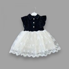 Miraylife 2-3-4 Yaş Astarlı Brode Etekli Kot Kumaş Düğmeli Kız Çocuk Elbisesi