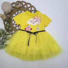 Narnuga Miraylife 1-2-3 Yaş Tül Tokalı Bulut Civciv ve Yıldız Nakışlı Kız Çocuk Elbisesi