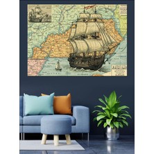 Eski Haritalı Gemi Dekoratif Kanvas - Mdf Ahşap Tablo