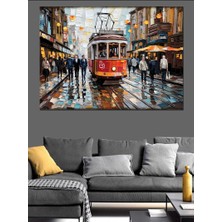 Yağmurlu Gecede Tramvay Dekoratif Kanvas - Mdf Ahşap Tablo