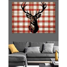 Kareli Desende Geyik Silüeti Dekoratif Kanvas - Mdf Ahşap Tablo