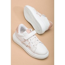 Kız Çocuk Spor Ayakkabı Pudra Cırtlı Yıldız Model Dikişli Taban