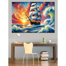 Fırtına Ortasında Yelkenli Gemi Dekoratif Kanvas - Mdf Ahşap Tablo