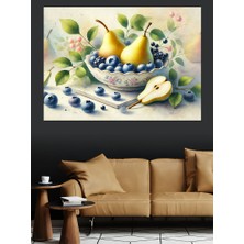 Meyve ve Tabak Çizimi Dekoratif Kanvas - Mdf Ahşap Tablo