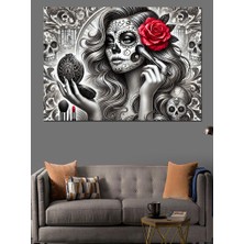 Şeker Kuru Kafa Kadın Çizimi Dekoratif Kanvas - Mdf Ahşap Tablo