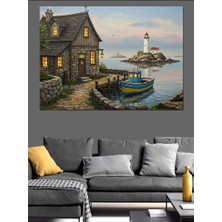 Deniz Feneri Evi Dekoratif Kanvas - Mdf Ahşap Tablo
