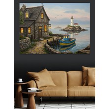 Deniz Feneri Evi Dekoratif Kanvas - Mdf Ahşap Tablo