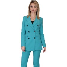 Erkek Yaka Kuruvaze Blazer Ceket-Turkuaz