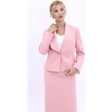 Amerikan Yaka Kısa Klasik Ceket-Pudra