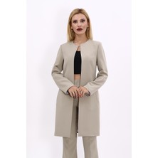 Sıfır Yaka Düz Uzun Ceket-Bambu