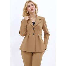 Erkek Yaka Önleri Pileli Ceket-Camel