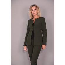 Oval Yaka Yandan Kuplu Klasik Ceket-Haki