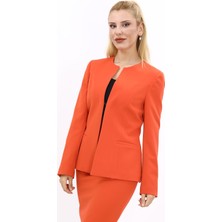 Oval Yaka Yandan Kuplu Klasik Ceket-Turuncu