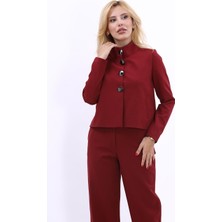 Oval Dik Yaka Kısa Ceket-Bordo