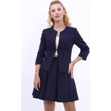 Sıfır Yaka Düz Kısa Ceket-Lacivert