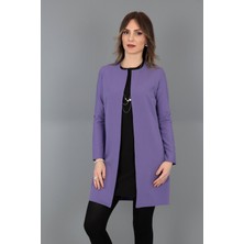 Sıfır Yaka Düz Uzun Ceket-Lila