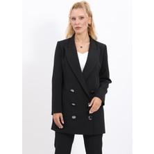 Erkek Yaka Kuruvaze Uzun Ceket-Siyah