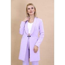 Şal Yaka Cepli Uzun Ceket-Menekşe