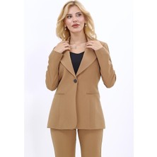 Erkek Yaka Tek Düğmeli Klasik Ceket-Camel