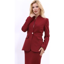 Kendinden Dik Yakalı Ceket-Bordo